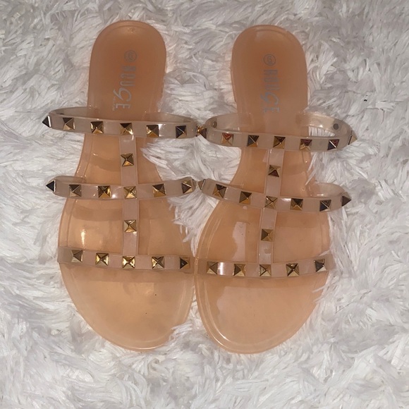 Rouge! Shoes - Nude Studded Slip-On Sandals